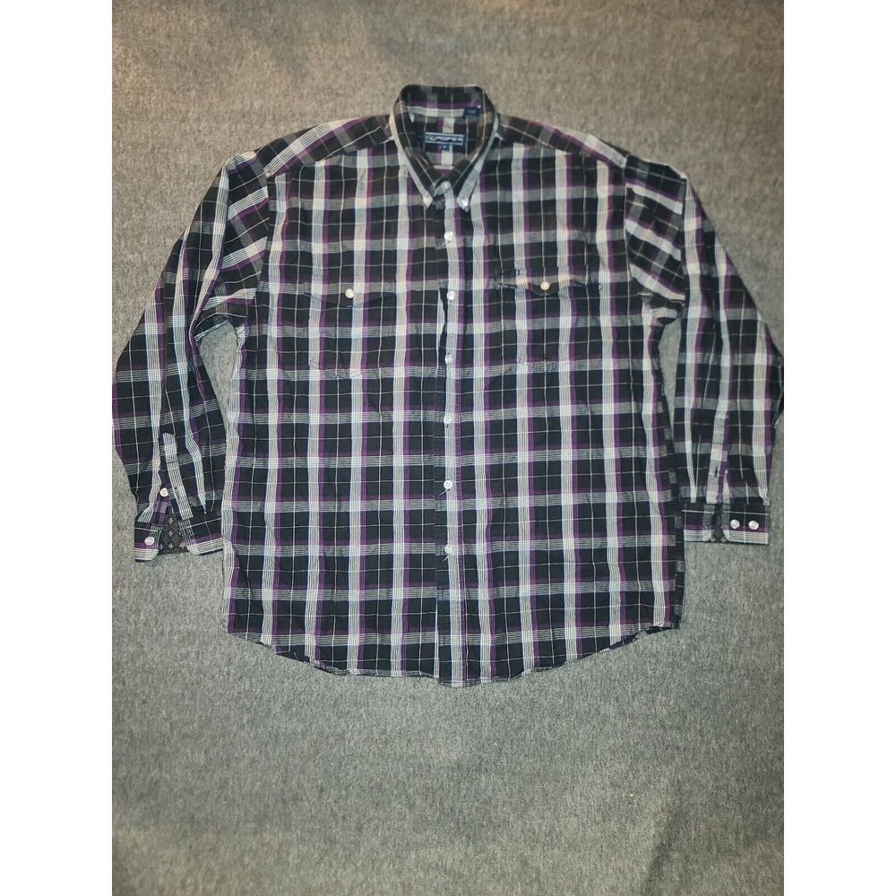 Roper‎ Western Shirt Mens XL Black Purple Plaid Long Sleeve Cotton Button Down